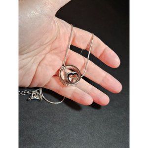 **Sale** Silver heart in a circle crystal pendant necklace